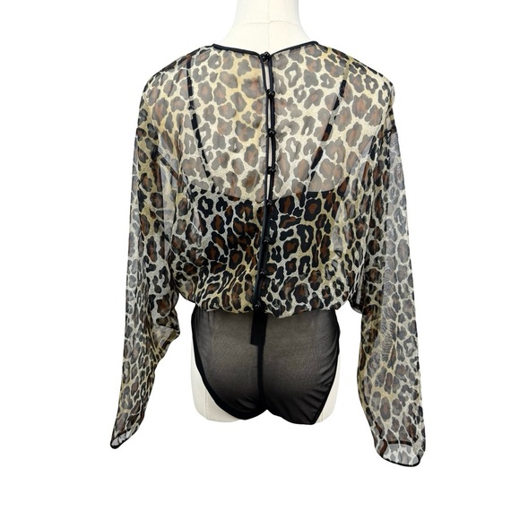 Natori Vintage Leopard Semi-Sheer Bodysuit Sz Small - Picture 2 of 9
